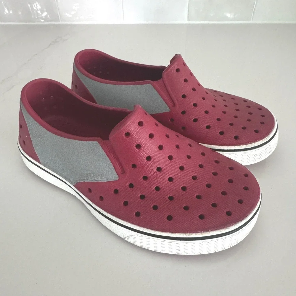 Native Miles Slip On Shoes Unisex Kid C12 Red Gray Perforated Waterproof Sneaker